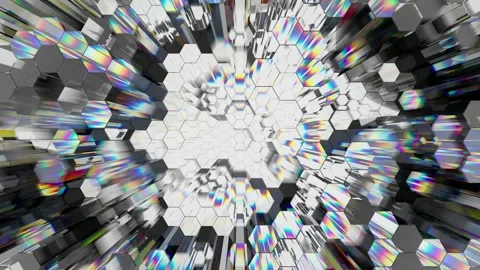 Refraction of light in moving hexagons. Glitch effect background. Seamless loop. Stock Footage 144545286