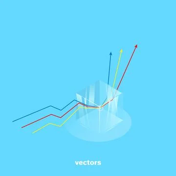 Refraction of rays in a transparent glass cube, isometric style Stock Illustration
