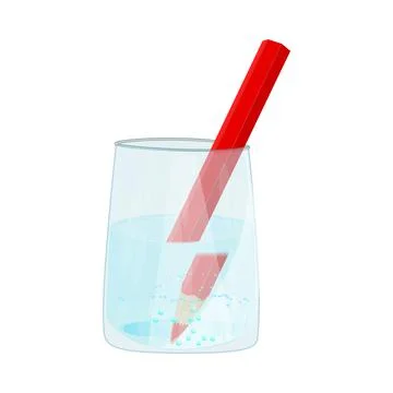 Refraction through a glass. Refraction of light. Stock Illustration