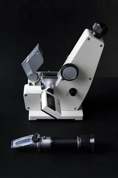 Refractometer" is a laboratory or field device for the measurement of an inde Stock Photos