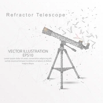 Refractor telescope low poly wire frame on white background. Stock Illustration