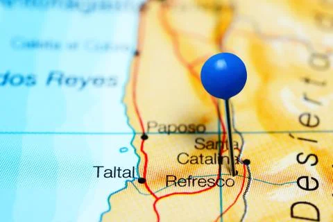 Refresco pinned on a map of Chile Stock Photos