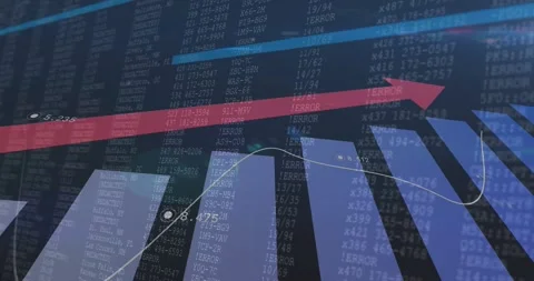 On refresh 3D financial chart sliding arrow and animating trend line, Stock Footage 329533071
