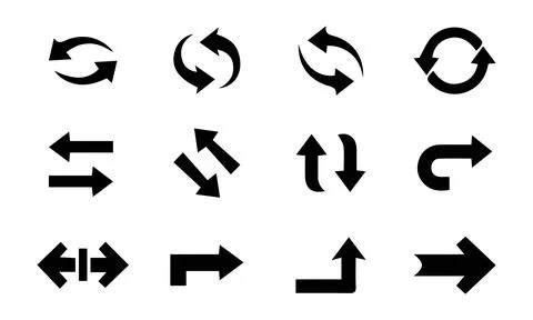 Refresh and Navigation Arrow Icons – Circular Vector Symbol Set Stock Illustration