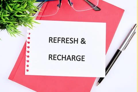 The REFRESH AND RECHARGE concept phrase. The concept of beauty and health Stock Photos