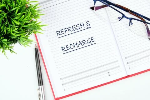 The REFRESH AND RECHARGE concept phrase. The concept of beauty and health Stock Photos
