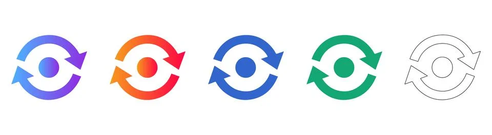 Refresh and Reload Circular Icons in Colorful and Outline Design Stock Illustration