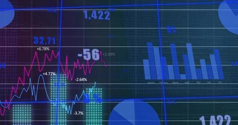 On refresh animated panel showing bars drawing lines flashing dots updating Stock Illustration
