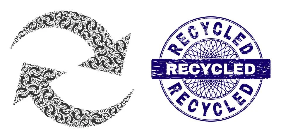 Refresh Arrows Fractal Composition of Refresh Arrows Items and Distress Recycled Stock Illustration