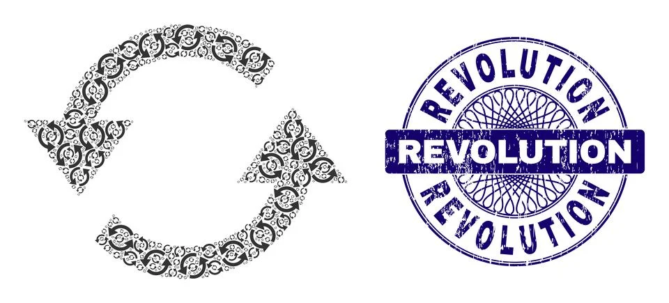 Refresh Arrows Recursive Mosaic of Refresh Arrows Items and Grunge Revolution Illustrazione stock