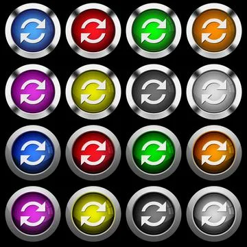 Refresh arrows white icons in round glossy buttons on black background Stock Illustration