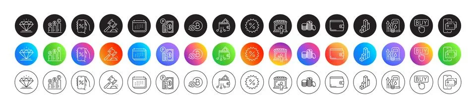 Refresh bitcoin, Diamond and Fuel price line icons. For web app, printing. Round Stockillustratie