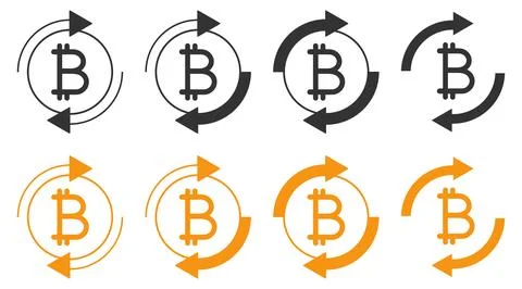 Refresh bitcoin icon. Repeat payment symbol. Sign update cripto curency vecto Stock Illustration