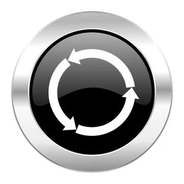 Refresh black circle glossy chrome icon isolated. Stock Illustration
