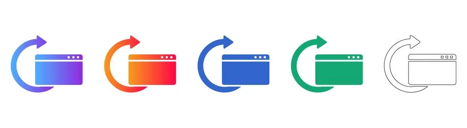 Refresh Browser Window Reload and Update Web Page Icons Set Stock Illustration