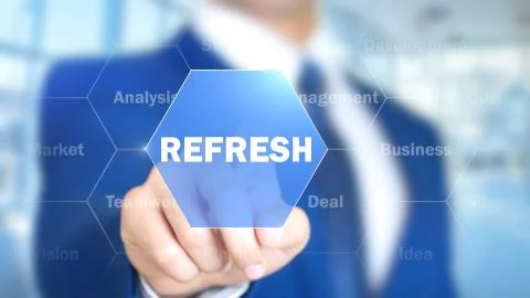 Refresh, Businessman working on holographic interface, Motion Graphics Stock Photos