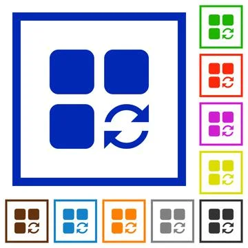 Refresh component flat framed icons Stock Illustration