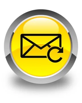 Refresh email icon glossy yellow round button Stock Illustration