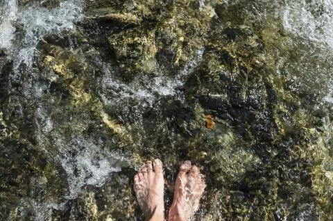 Refresh feet in mountain stream Stock Photos