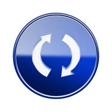 Refresh icon glossy blue, isolated on white background. 스톡 일러스트