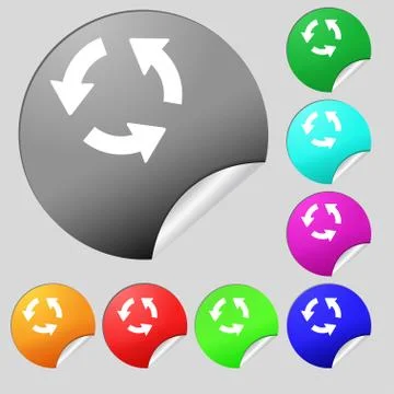 Refresh icon sign. Set of eight multi colored round buttons, stickers. Vector Stock Illustration