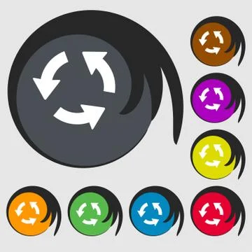 Refresh icon sign. Symbol on eight colored buttons. Vector Stock Illustration