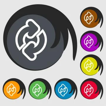 Refresh icon sign. Symbol on eight colored buttons. Stock Illustration