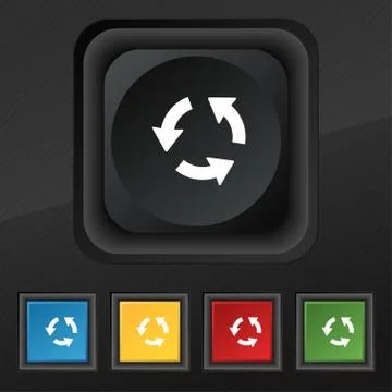 Refresh icon symbol. Set of five colorful, stylish buttons on black texture f 스톡 일러스트