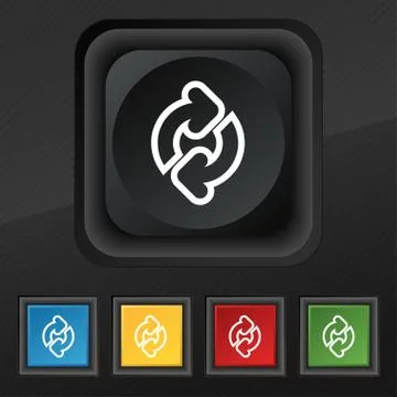 Refresh icon symbol. Set of five colorful, stylish buttons on black texture f 스톡 일러스트