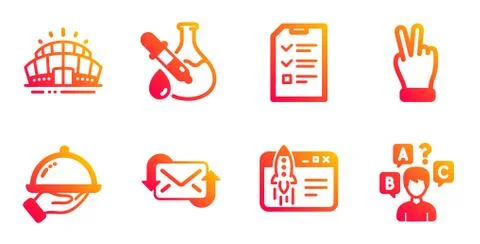 Refresh mail, Interview and Chemistry experiment icons set. Vector Illustrazione stock