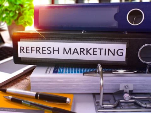 Refresh Marketing on Black Ring Binder. Blurred, Toned Image Stock Illustration