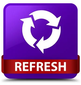 Refresh purple square button red ribbon in middle Illustrazione stock
