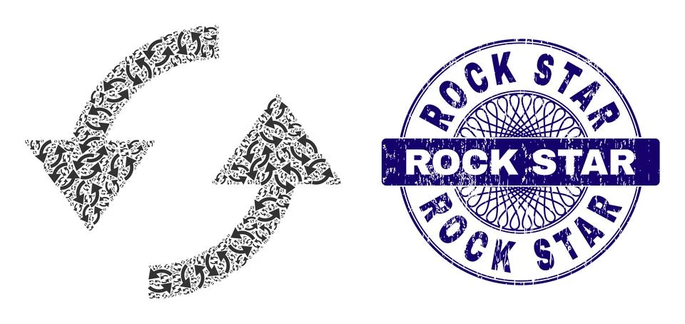 Refresh Recursive Composition of Refresh Icons and Scratched Rock Star Round Stockillustratie