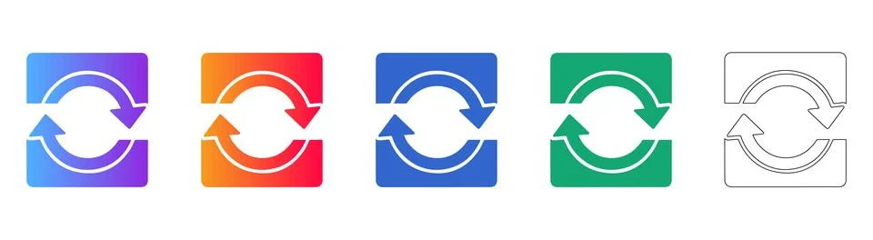 Refresh Reload Cycle Arrows Icons Set Vibrant and Outline Styles Stock Illustration