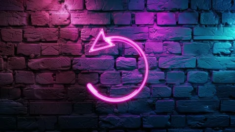 Refresh, Reload Icon neon icon on brick wall background Stock Footage 276209142
