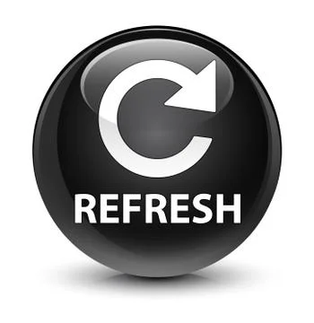 Refresh (rotate arrow icon) glassy black round button Stock Illustration