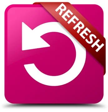Refresh (rotate arrow icon) pink square button red ribbon in corner イラスト素材