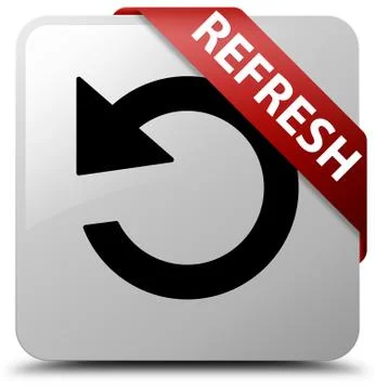 Refresh (rotate arrow icon) white square button red ribbon in corner Stock Illustration