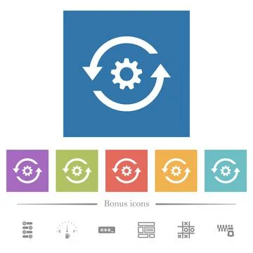 Refresh settings flat white icons in square backgrounds Stockillustratie