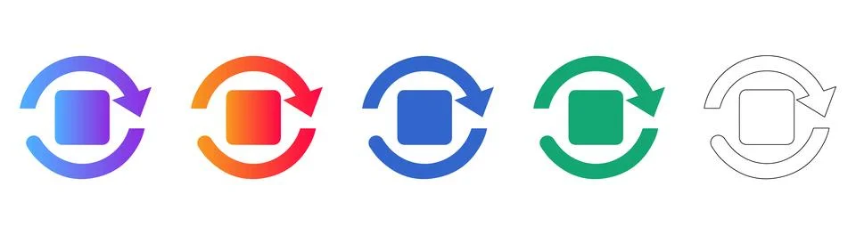 Refresh Square Loading Process Icon Set Stock Illustration