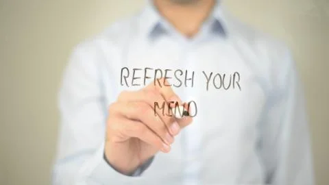 Refresh Your Mind, Man Writing on Transparent Screen Stock Photos