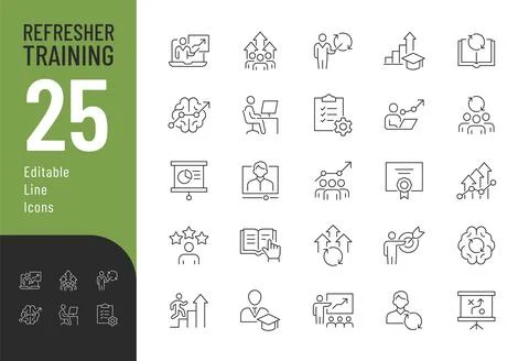 Refresher training line Editable Icons set. Illustrazione stock