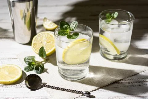 Refreshing alcoholic drinks ready be served Stock Photos