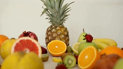 A refreshing and colorful arrangement of various fresh healthy fruits Video stock 310108151