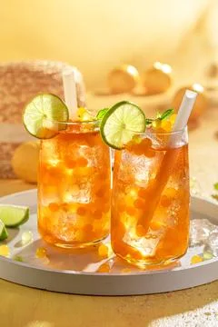 Refreshing and sour bubble tea as cool drink. Stock Photos
