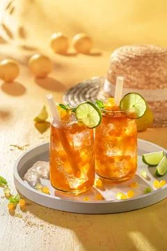 Refreshing and sour bubble tea as drink with balls. Stock Photos