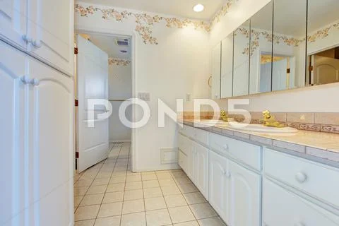 Refreshing bathroom interior with decorated wall Stock Photos