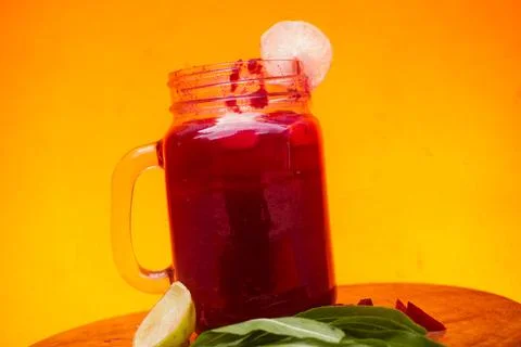 Refreshing beetroot and lemon juice, rich in vitamins, detoxifying properties Stock Photos