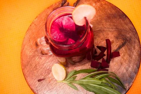 Refreshing beetroot and lemon juice, rich in vitamins, detoxifying properties Stock Photos