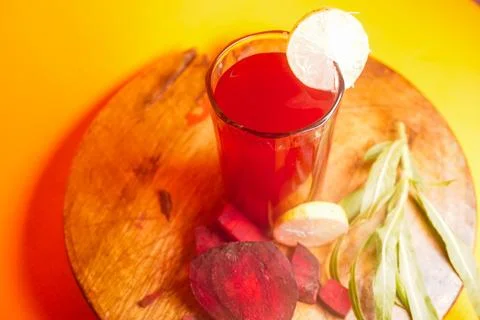 Refreshing beetroot and lemon juice, rich in vitamins, detoxifying properties Stock Photos